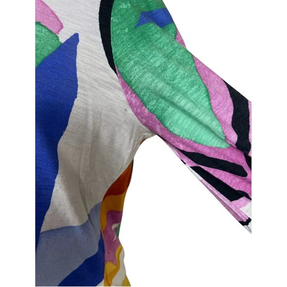 Chico’s Womens Tropical Block Print 3/4 Balloon Sleeve Top Size 1/Medium Travel - Picture 5 of 10